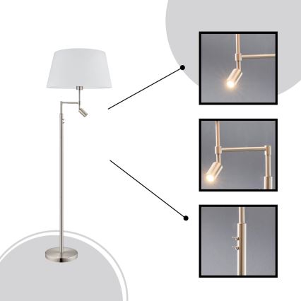 Eglo/Edi Valaistus - LED-lattiavalaisin SANTANDER 1xE27/11W/230V + LED/2,3W mattakromi