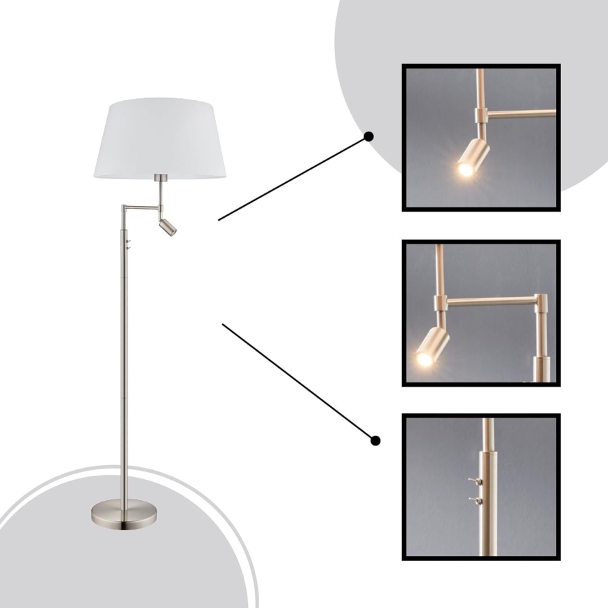 Eglo/Edi Valaistus - LED-lattiavalaisin SANTANDER 1xE27/11W/230V + LED/2,3W mattakromi