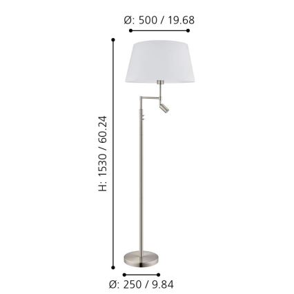 Eglo/Edi Valaistus - LED-lattiavalaisin SANTANDER 1xE27/11W/230V + LED/2,3W mattakromi
