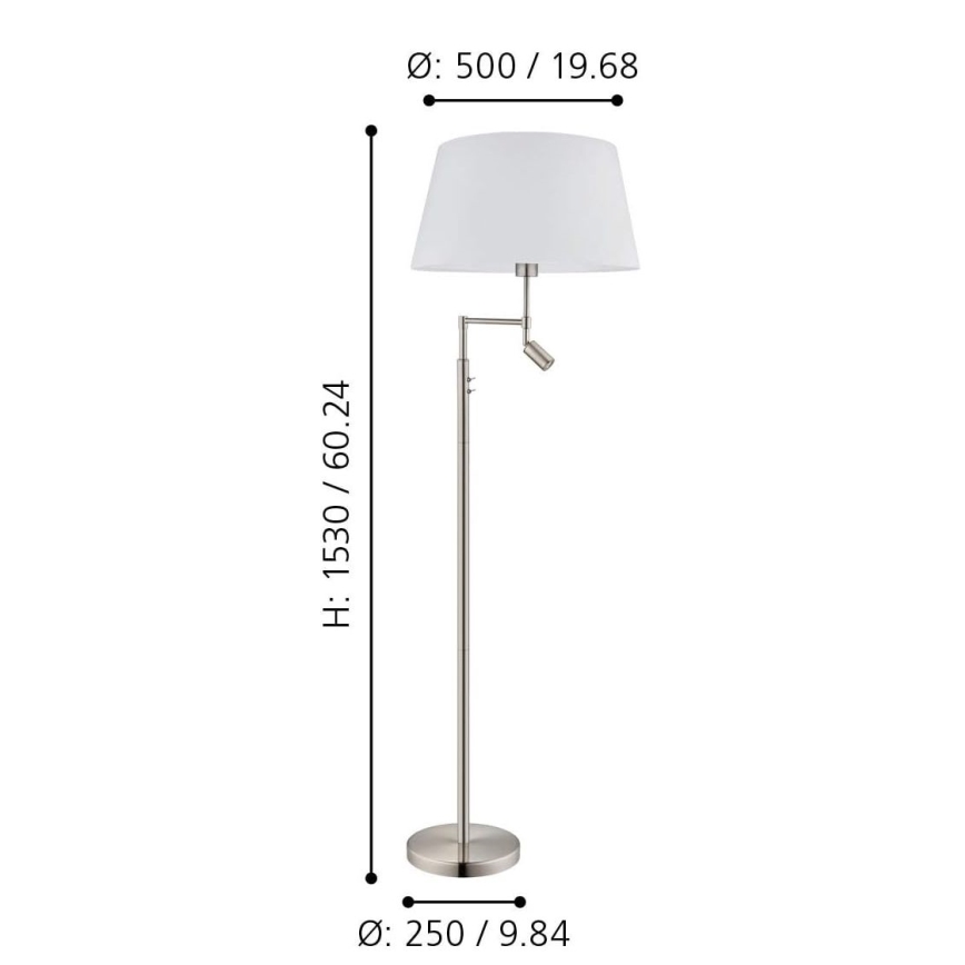 Eglo/Edi Valaistus - LED-lattiavalaisin SANTANDER 1xE27/11W/230V + LED/2,3W mattakromi