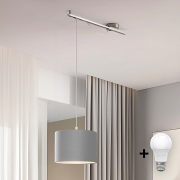 Eglo - LED-kattokruunu johdossa CALCENA 1xE27/60W/230V kromi/harmaa