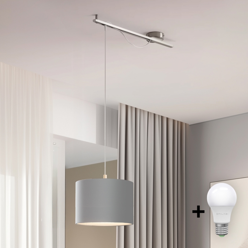 Eglo - LED-kattokruunu johdossa CALCENA 1xE27/60W/230V kromi/harmaa