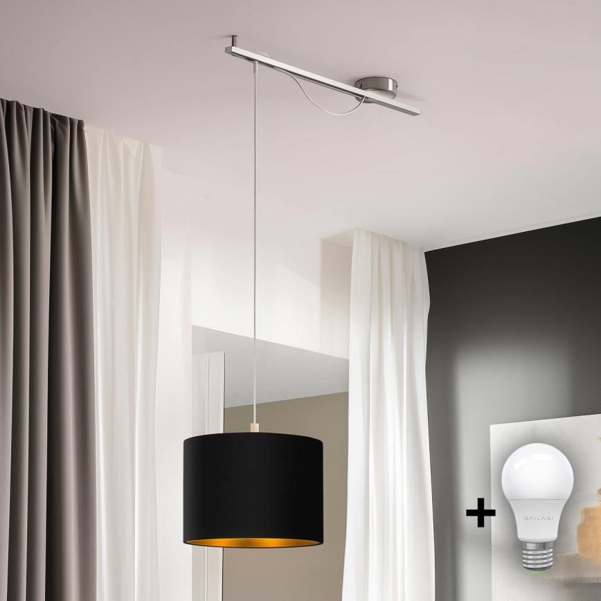 Eglo - LED-kattokruunu johdossa CALCENA 1xE27/60W/230V kromi/musta