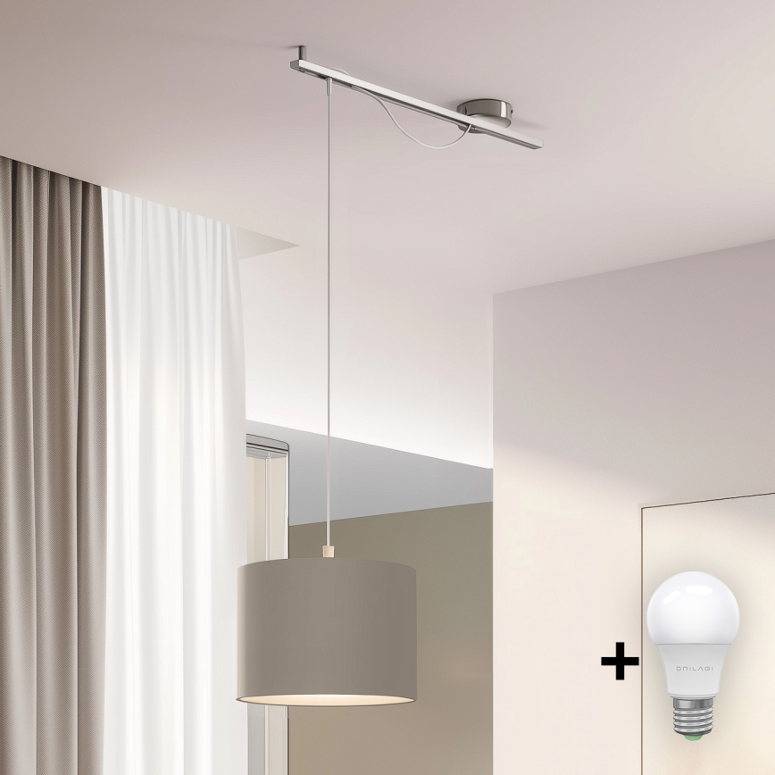 Eglo - LED-kattokruunu johdossa CALCENA 1xE27/60W/230V kromi/taupe