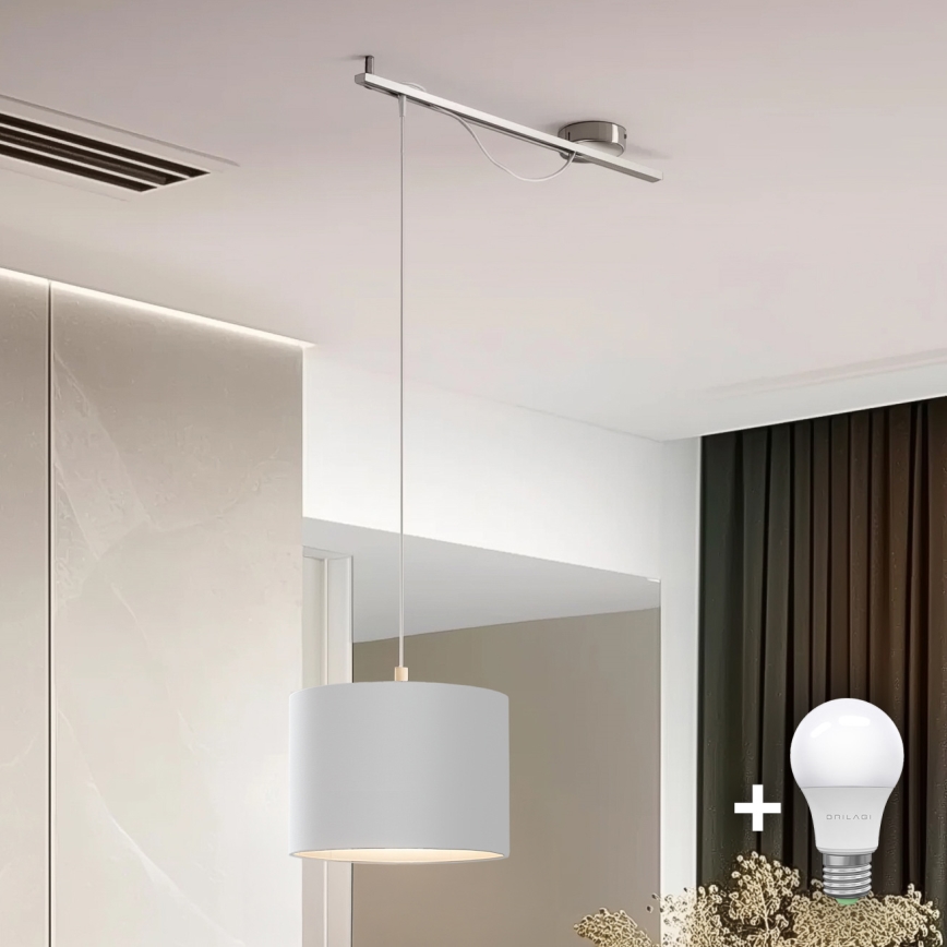 Eglo - LED  Kattokruunu johdossa CALCENA 1xE27/60W/230V mattakromi/valkoinen
