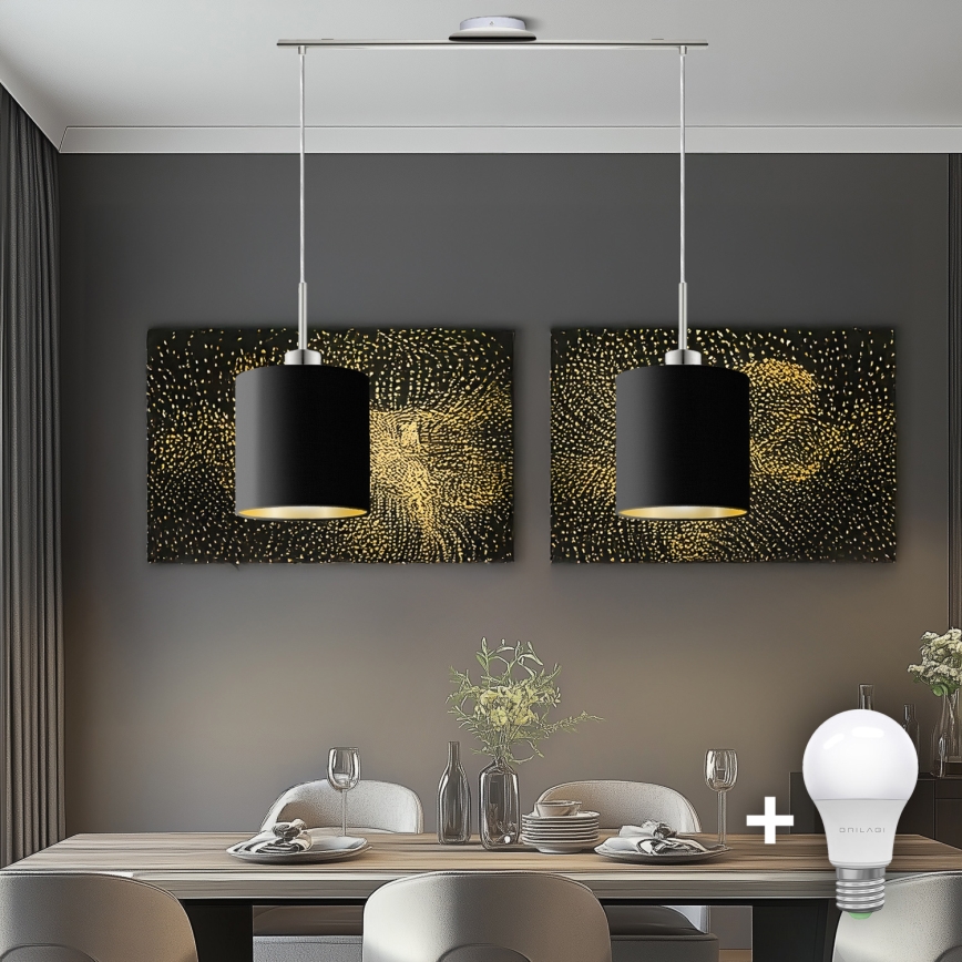 Eglo - LED-kattokruunu johdossa TUNJA 2xE27/60W/230V musta