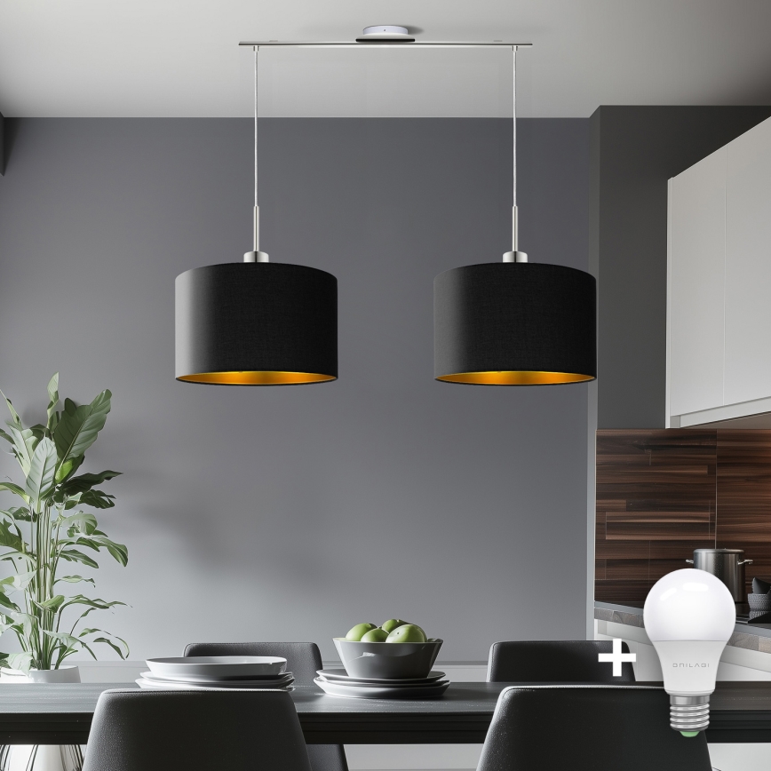 Eglo - LED-kattokruunu johdossa TUNJA 2xE27/60W/230V musta