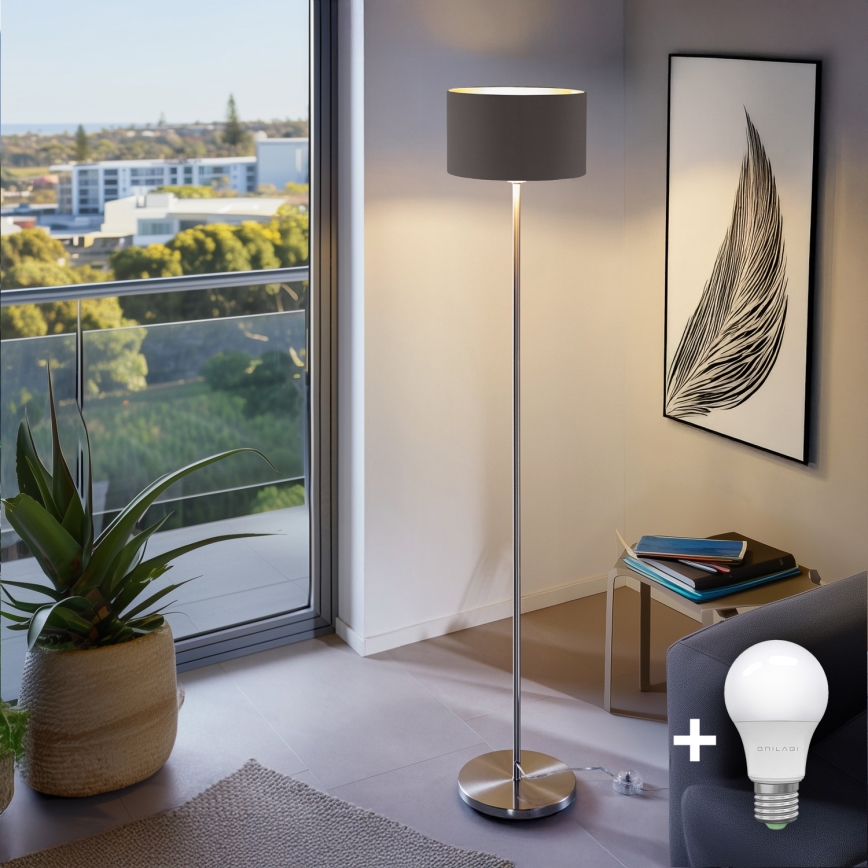 Eglo - LED  Lattialamppu TUNJA 1xE27/60W/230V mattakromi/ruskea