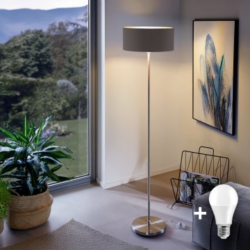 Eglo - LED  Lattialamppu TUNJA 1xE27/60W/230V mattakromi/ruskea