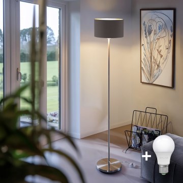 Eglo - LED  Lattialamppu TUNJA 1xE27/60W/230V mattakromi/taupe