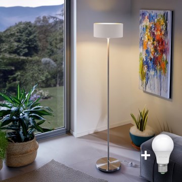 Eglo - LED  Lattialamppu TUNJA 1xE27/60W/230V mattakromi/valkoinen