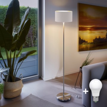 Eglo - LED  Lattialamppu TUNJA 1xE27/60W/230V mattakromi/valkoinen