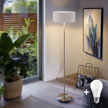Eglo - LED  Lattialamppu TUNJA 1xE27/60W/230V mattakromi/valkoinen