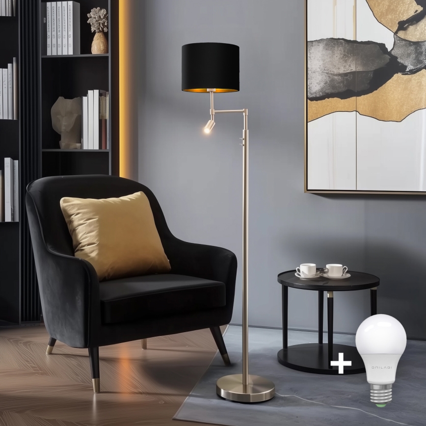 Eglo - LED-lattiavalaisin TUNJA 1xE27/60W/230V + LED/2,1W halkaisija 30 cm mattakromi/musta