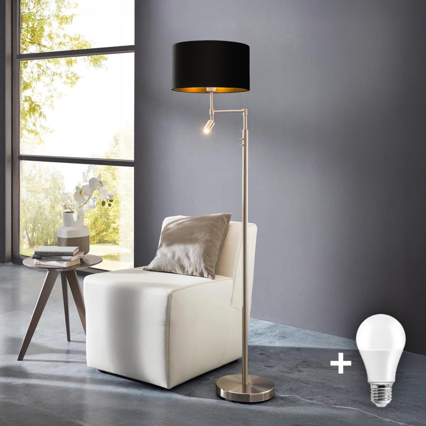 Eglo - LED-lattiavalaisin TUNJA 1xE27/60W/230V + LED/2,1W halkaisija 38 cm mattakromi/musta