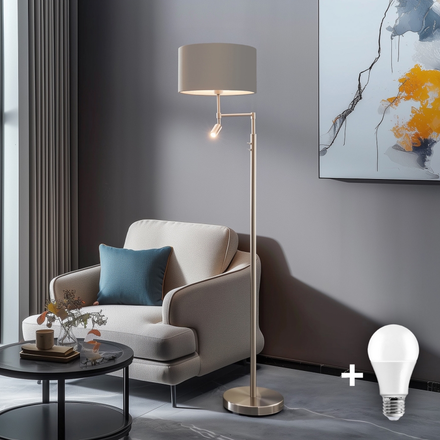 Eglo - LED-lattiavalaisin TUNJA 1xE27/60W/230V + LED/2,1W halkaisija 38 cm mattakromi/taupe