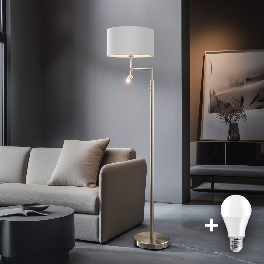 Eglo - LED-lattiavalaisin TUNJA 1xE27/60W/230V + LED/2,1W halkaisija 38 cm mattakromi/valkoinen