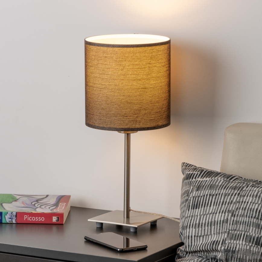 Eglo - LED-pöytävalaisin TUNJA 1xE27/60W/230V 26,5 cm mattakromi/ruskea