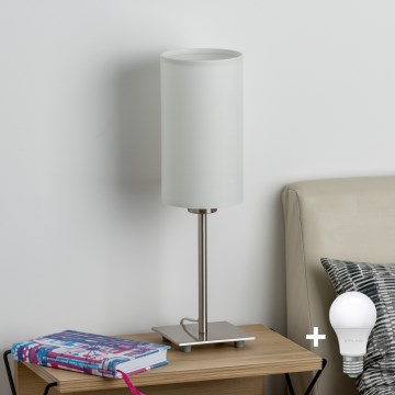 Eglo - LED-pöytävalaisin TUNJA 1xE27/60W/230V 26,5 cm mattakromi/valkoinen