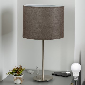 Eglo - LED  Pöytävalaisin TUNJA 1xE27/60W/230V 38,5 cm mattakromi/ruskea