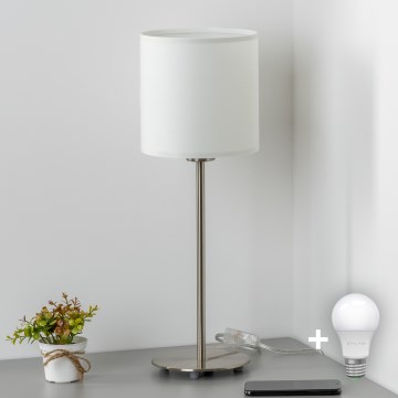 Eglo - LED  Pöytävalaisin TUNJA 1xE27/60W/230V 38,5 cm mattakromi/valkoinen