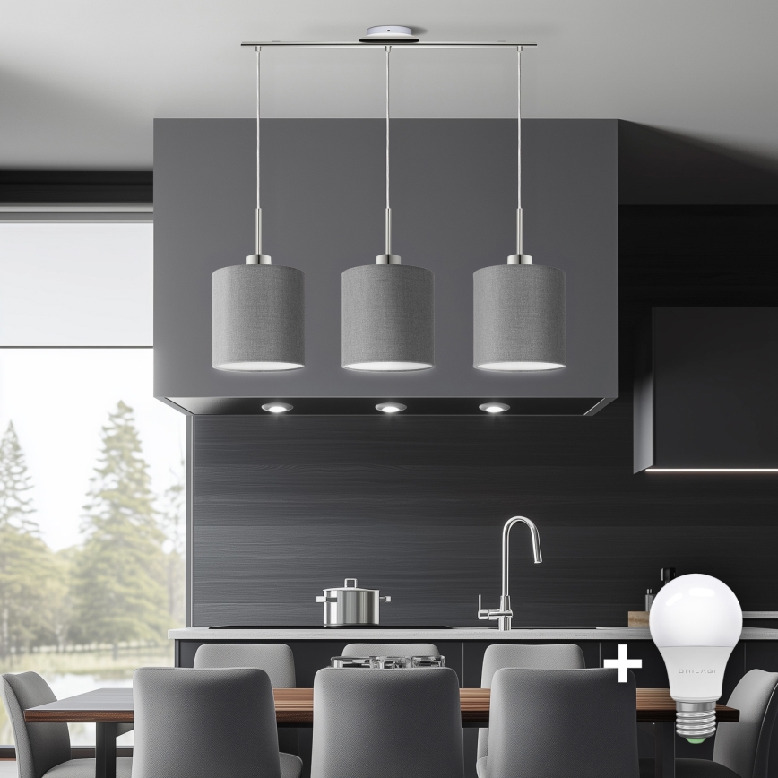 Eglo - LED Riippuvalaisin TUNJA 3xE27/60W/230V harmaa