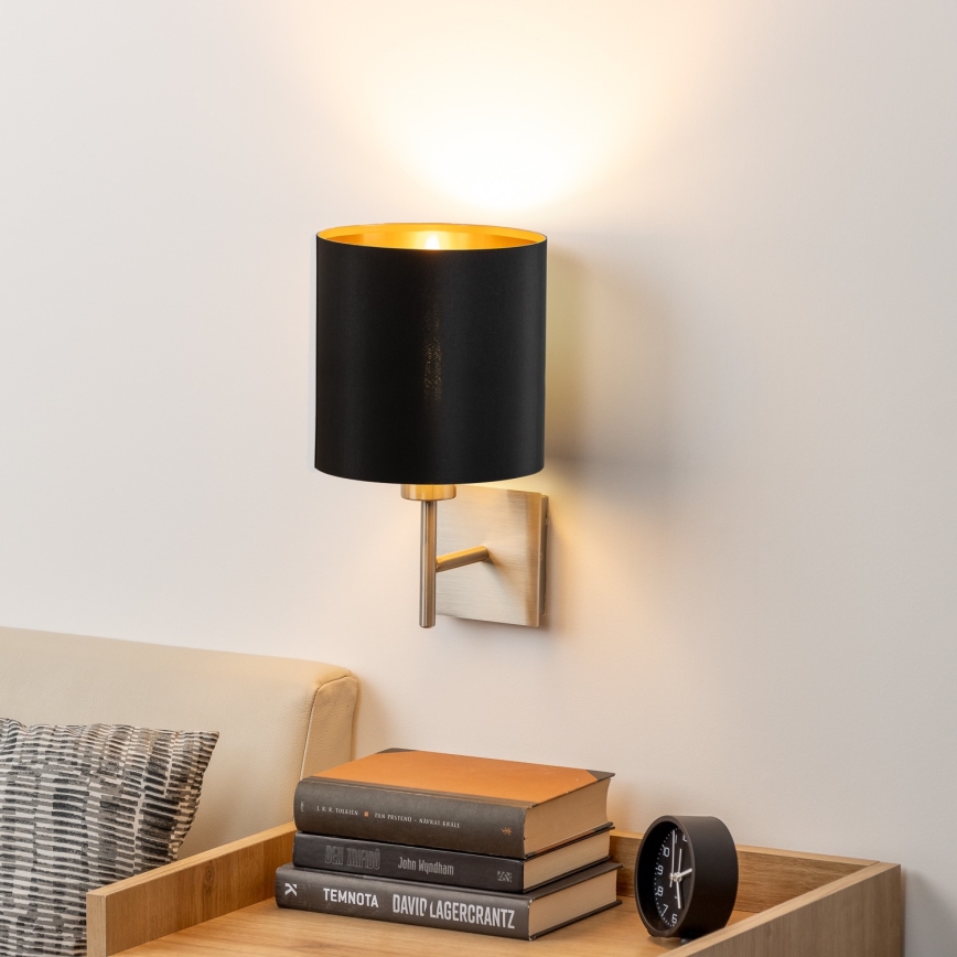 Eglo - LED-seinävalaisin TUNJA 1xE27/60W/230V mattakromi/musta