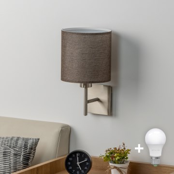 Eglo - LED-seinävalaisin TUNJA 1xE27/60W/230V mattakromi/ruskea