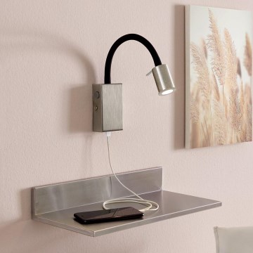 Eglo - LED Seinävalaisin USB-laturilla 1xLED/3,5W/230V mattakromi