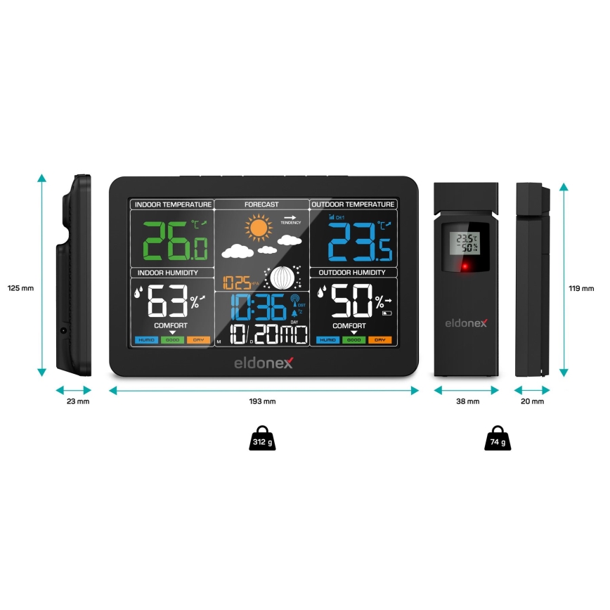 ELDONEX EWS-1010-BK - Sääasema LCD-näytöllä 2xAAA musta