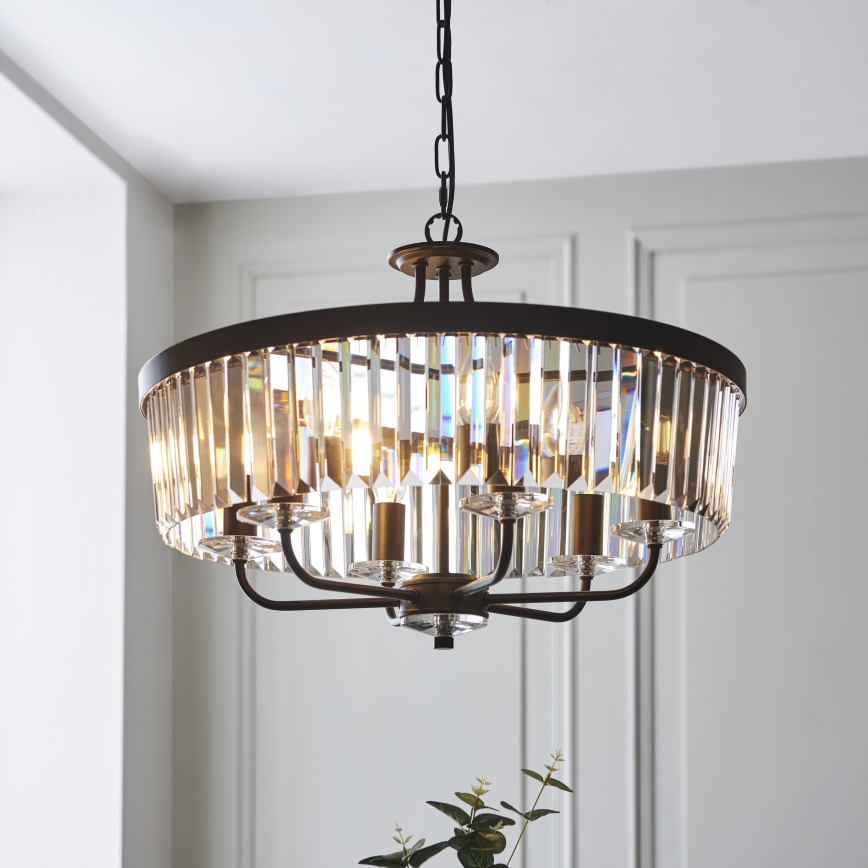 Endon 100711 - CHESTERFIELD-riippuvalaisin ketjulla, 6xE14/6W/230V, halkaisija 55 cm, musta