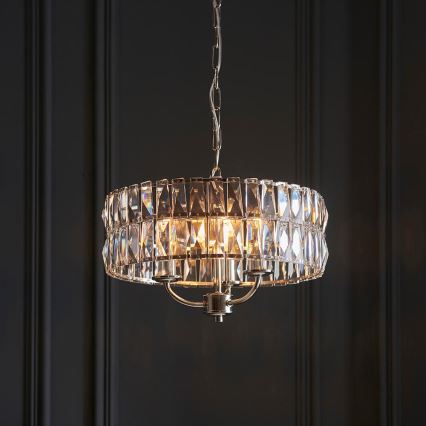 Endon 104466 - Kattokruunu ketjussa CLIFTON 3xE14/6W/230V kiiltävä kromi/läpinäkyvä halkaisija 38,5 cm