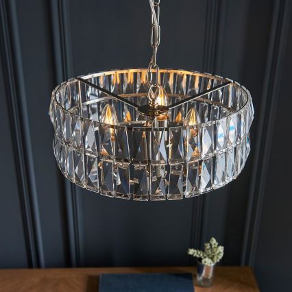 Endon 104466 - Kattokruunu ketjussa CLIFTON 3xE14/6W/230V kiiltävä kromi/läpinäkyvä halkaisija 38,5 cm