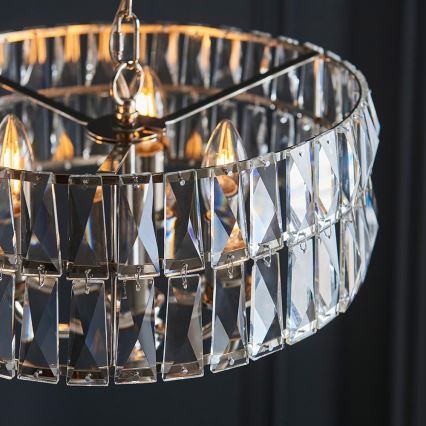 Endon 104466 - Kattokruunu ketjussa CLIFTON 3xE14/6W/230V kiiltävä kromi/läpinäkyvä halkaisija 38,5 cm