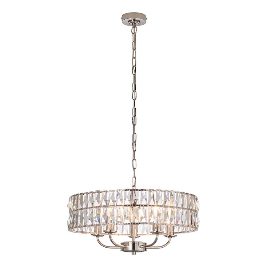 Endon 104467 - Kattokruunu ketjussa CLIFTON 5xE14/6W/230V kiiltävä kromi/läpinäkyvä halkaisija 50,5 cm