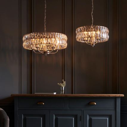 Endon 104467 - Kattokruunu ketjussa CLIFTON 5xE14/6W/230V kiiltävä kromi/läpinäkyvä halkaisija 50,5 cm