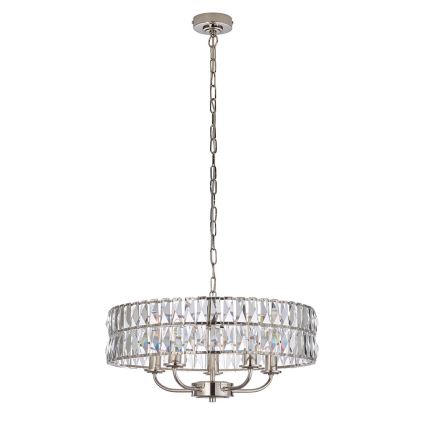 Endon 104467 - Kattokruunu ketjussa CLIFTON 5xE14/6W/230V kiiltävä kromi/läpinäkyvä halkaisija 50,5 cm
