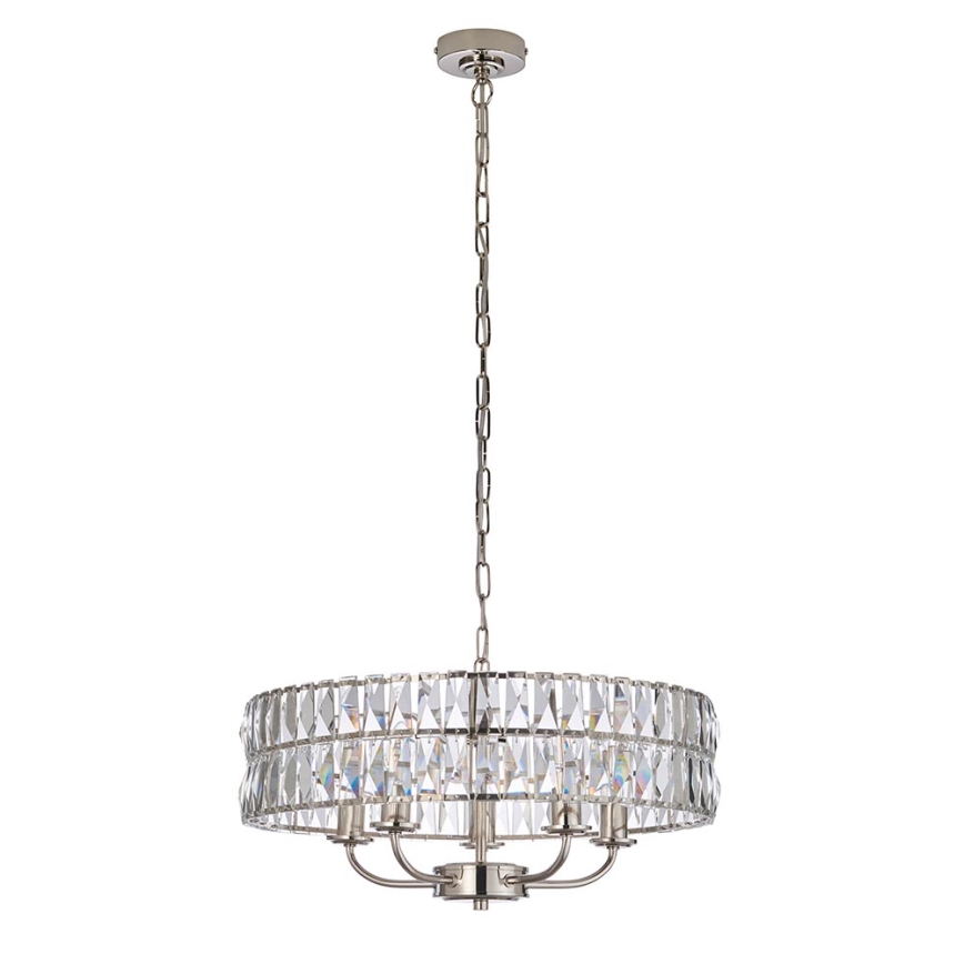 Endon 104467 - Kattokruunu ketjussa CLIFTON 5xE14/6W/230V kiiltävä kromi/läpinäkyvä halkaisija 50,5 cm