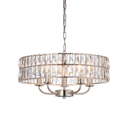 Endon 104467 - Kattokruunu ketjussa CLIFTON 5xE14/6W/230V kiiltävä kromi/läpinäkyvä halkaisija 50,5 cm