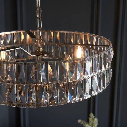 Endon 104467 - Kattokruunu ketjussa CLIFTON 5xE14/6W/230V kiiltävä kromi/läpinäkyvä halkaisija 50,5 cm