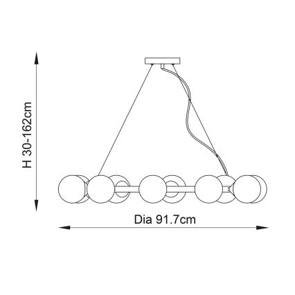 Endon 106008 - Vaijerikiinnitteinen riippuvalaisin OTIS 10xG9/3W/230V, kullanvärinen
