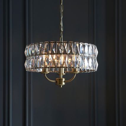Endon 106243 - Kattokruunu ketjulla CLIFTON 3xE14/6W/230V halkaisija 38,5 cm messinki/kirkas