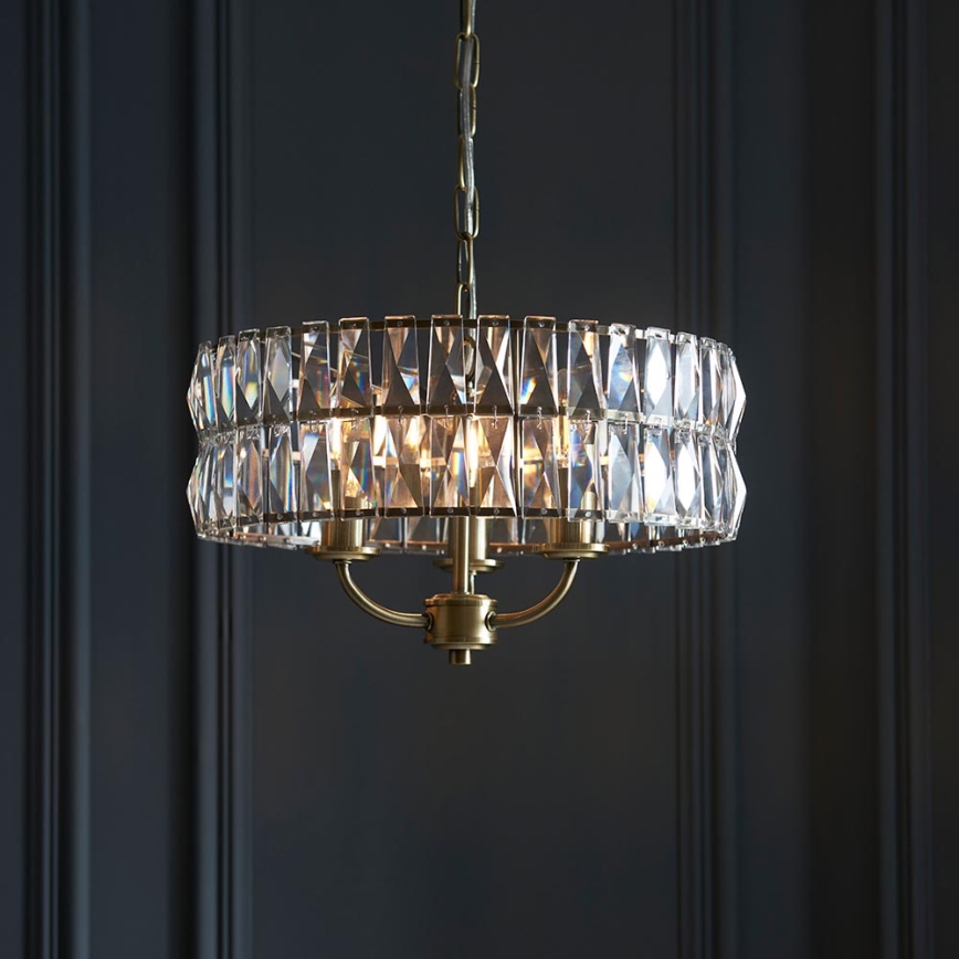 Endon 106243 - Kattokruunu ketjulla CLIFTON 3xE14/6W/230V halkaisija 38,5 cm messinki/kirkas