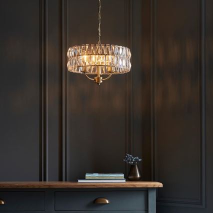 Endon 106243 - Kattokruunu ketjulla CLIFTON 3xE14/6W/230V halkaisija 38,5 cm messinki/kirkas