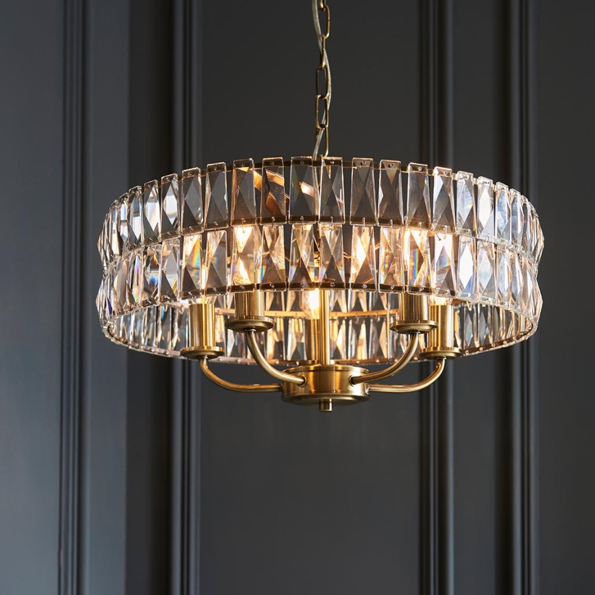Endon 106244 - Kattokruunu ketjulla CLIFTON 5xE14/6W/230V messinki/kirkas