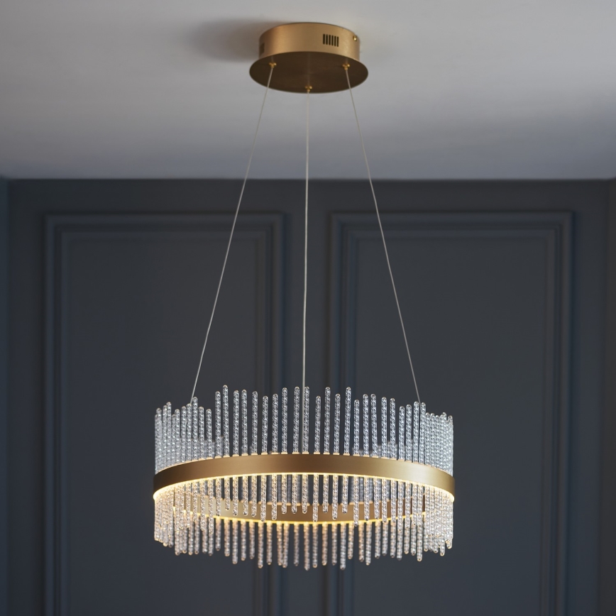 Endon 107671 - Himmennettävä LED-kattokruunu johdossa ADRIEL LED/41W/230V 3000K halkaisija 51 cm kulta/läpinäkyvä
