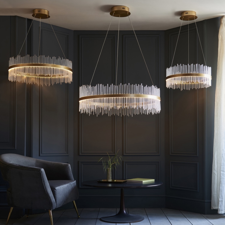 Endon 107671 - Himmennettävä LED-kattokruunu johdossa ADRIEL LED/41W/230V 3000K halkaisija 51 cm kulta/läpinäkyvä