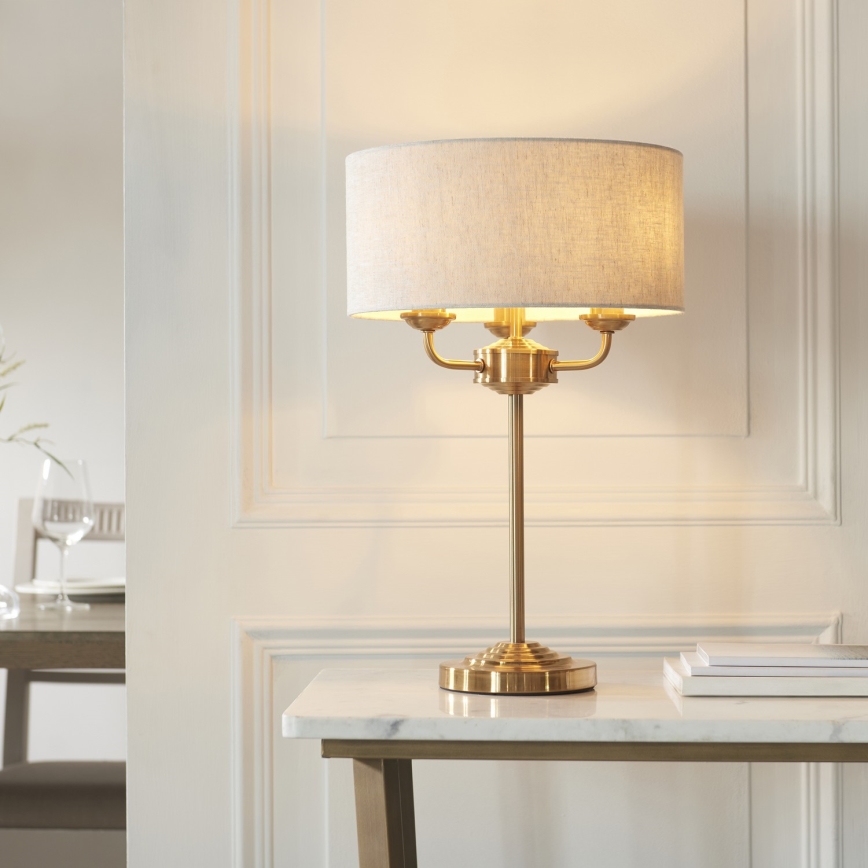 Endon 110721 - Pöytävalaisin HIGHCLERE 3xE14/18W/230V beige/messinki