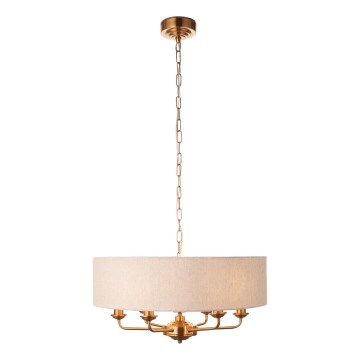 Endon 110722 - Kattokruunu ketjussa HIGHCLERE 6xE14/6W/230V beige/messinki halkaisija 55 cm