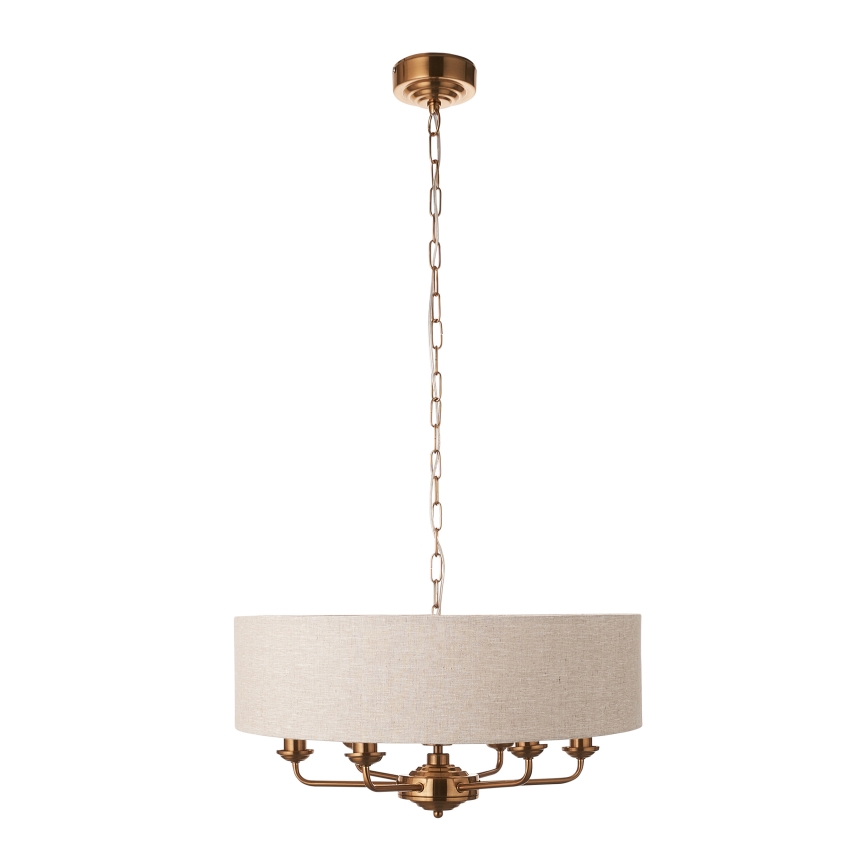 Endon 110722 - Kattokruunu ketjussa HIGHCLERE 6xE14/6W/230V beige/messinki halkaisija 55 cm